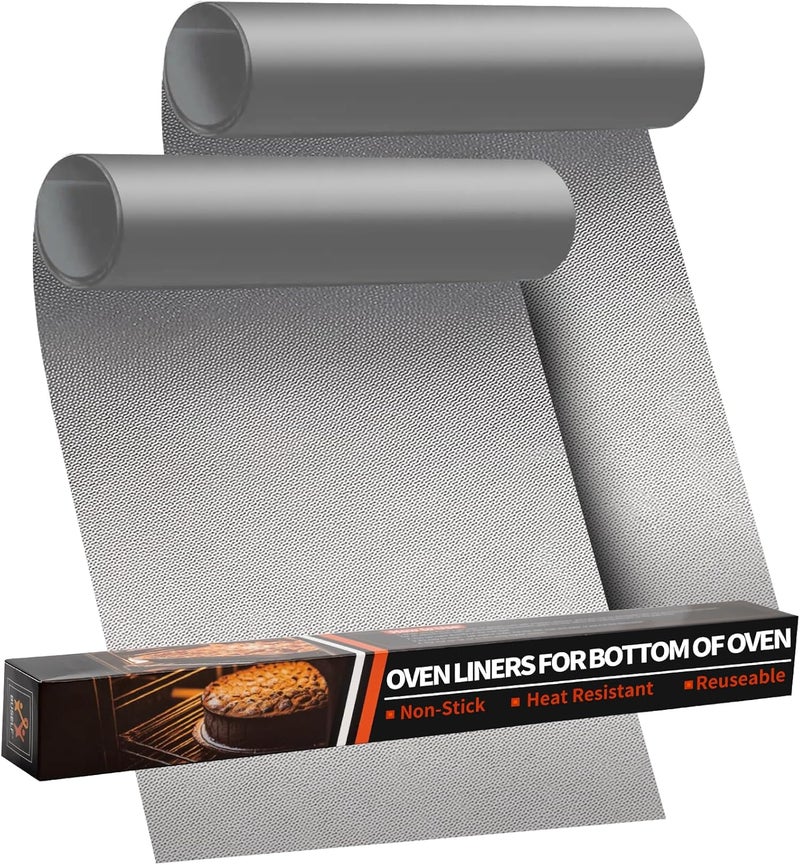 Buself Oven Liners for Bottom of Oven - 2 Pack Large Heavy Duty Oven Mats, 17"x 25" Reusable Matt Liner for Electric, Gas, Toaster Ovens & Grills, BPA & PFOA Free, Kitchen Essentials, Silver - Image 1